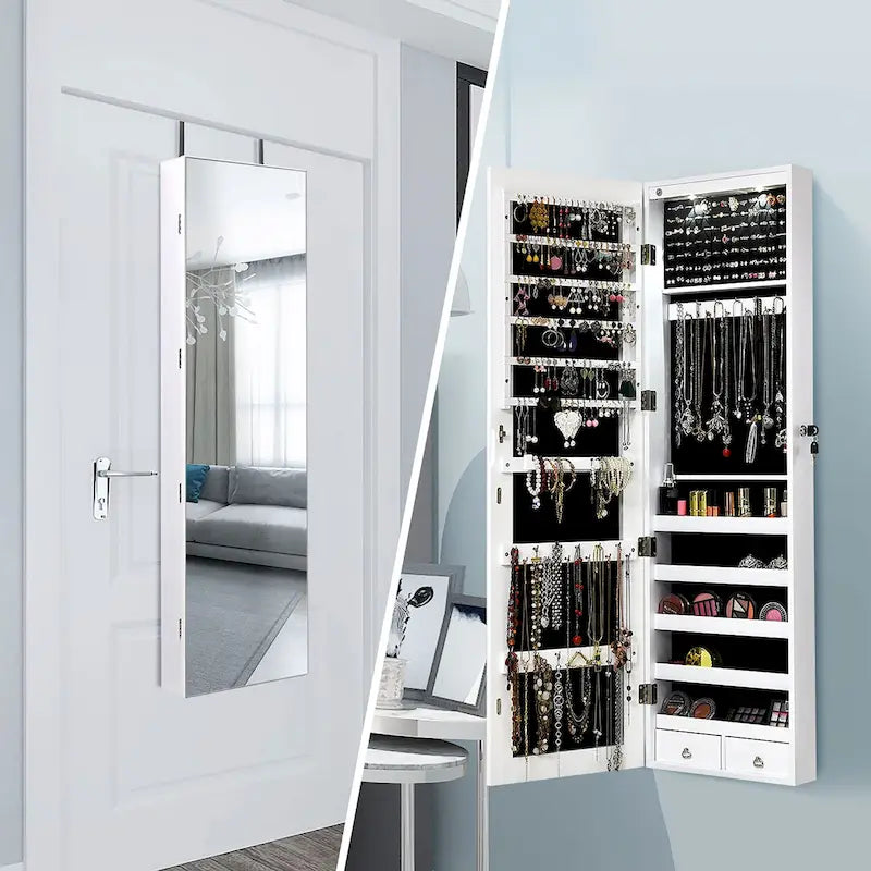 Costway Mirrored Wall & Door Mounted Jewelry Cabinet Storage Organizer - See Details