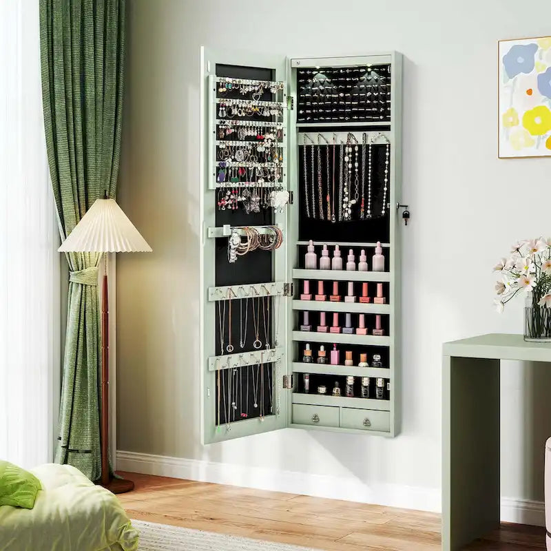Costway Mirrored Wall & Door Mounted Jewelry Cabinet Storage Organizer - See Details