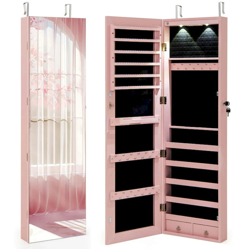 Costway Mirrored Wall & Door Mounted Jewelry Cabinet Storage Organizer - See Details