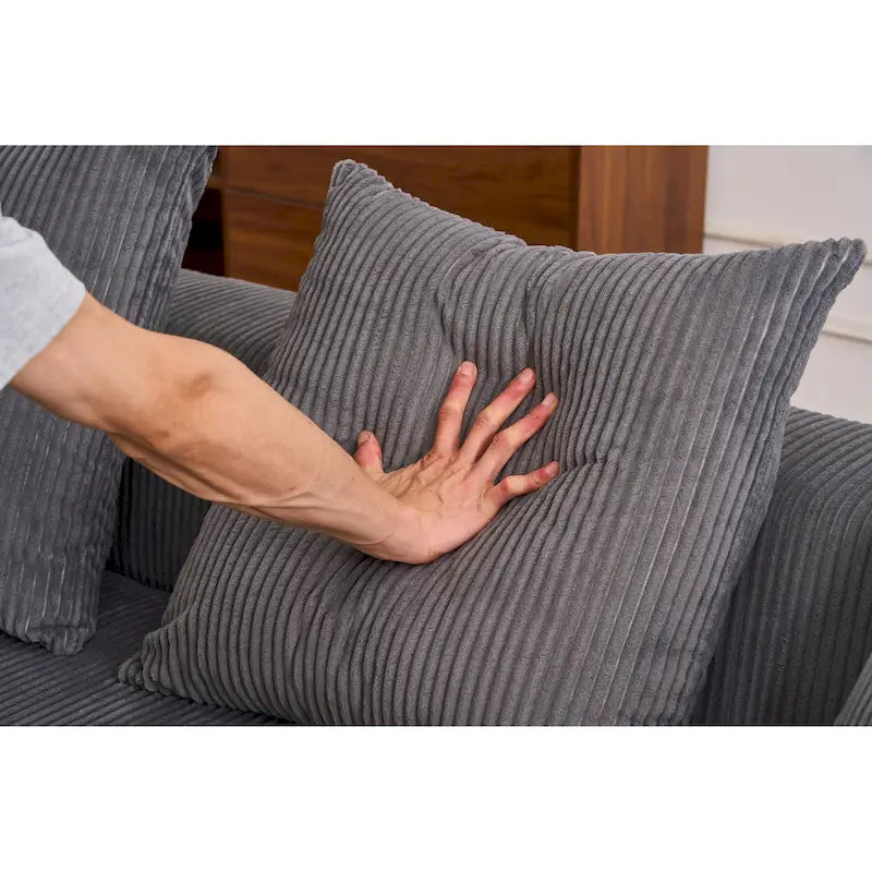 101.6 Corduroy L-Shaped Sectional Sofa with Chaise Lounge and 4 Pillows