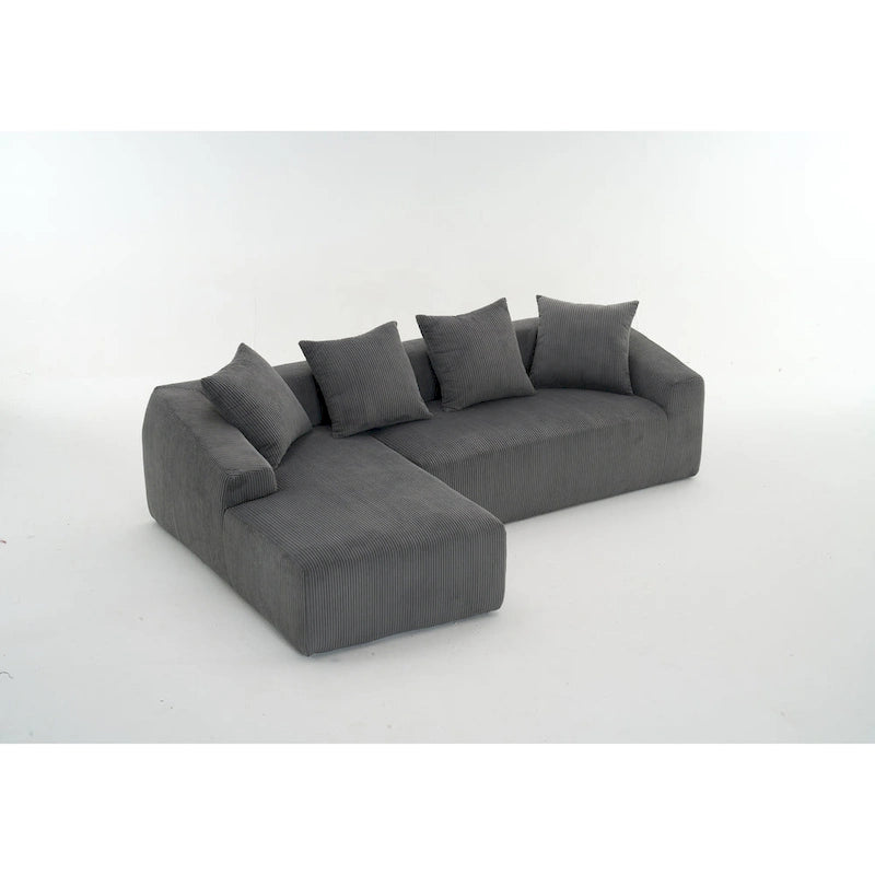 101.6 Corduroy L-Shaped Sectional Sofa with Chaise Lounge and 4 Pillows