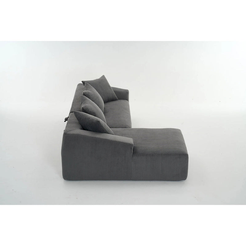 101.6 Corduroy L-Shaped Sectional Sofa with Chaise Lounge and 4 Pillows