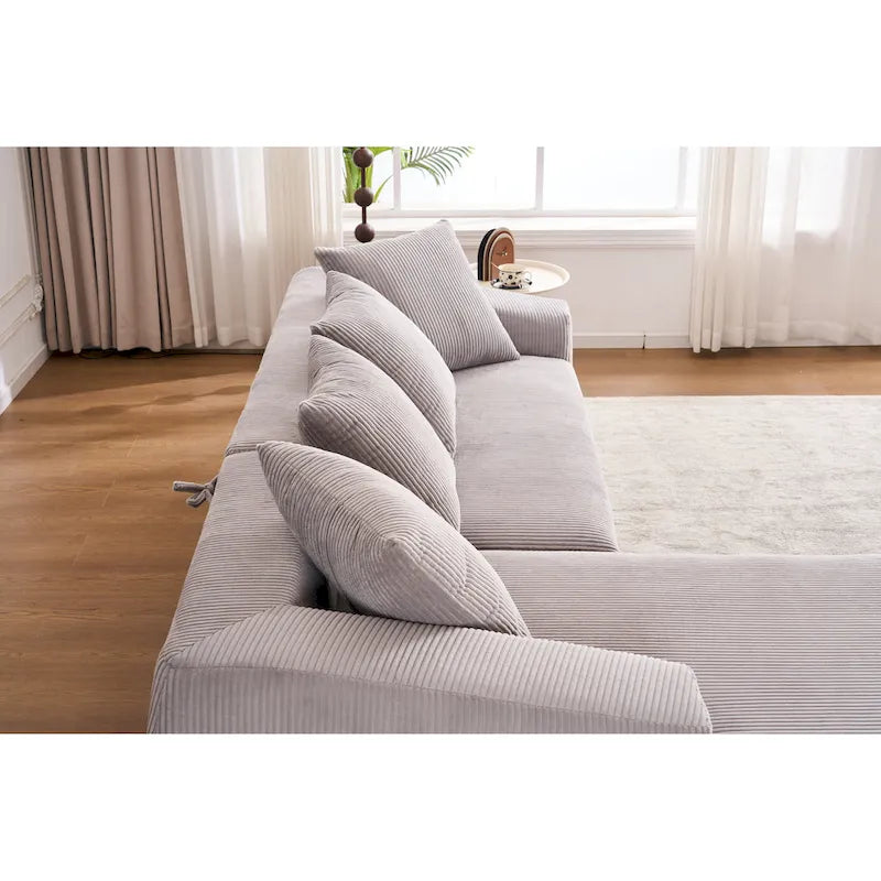 101.6 Corduroy L-Shaped Sectional Sofa with Chaise Lounge and 4 Pillows