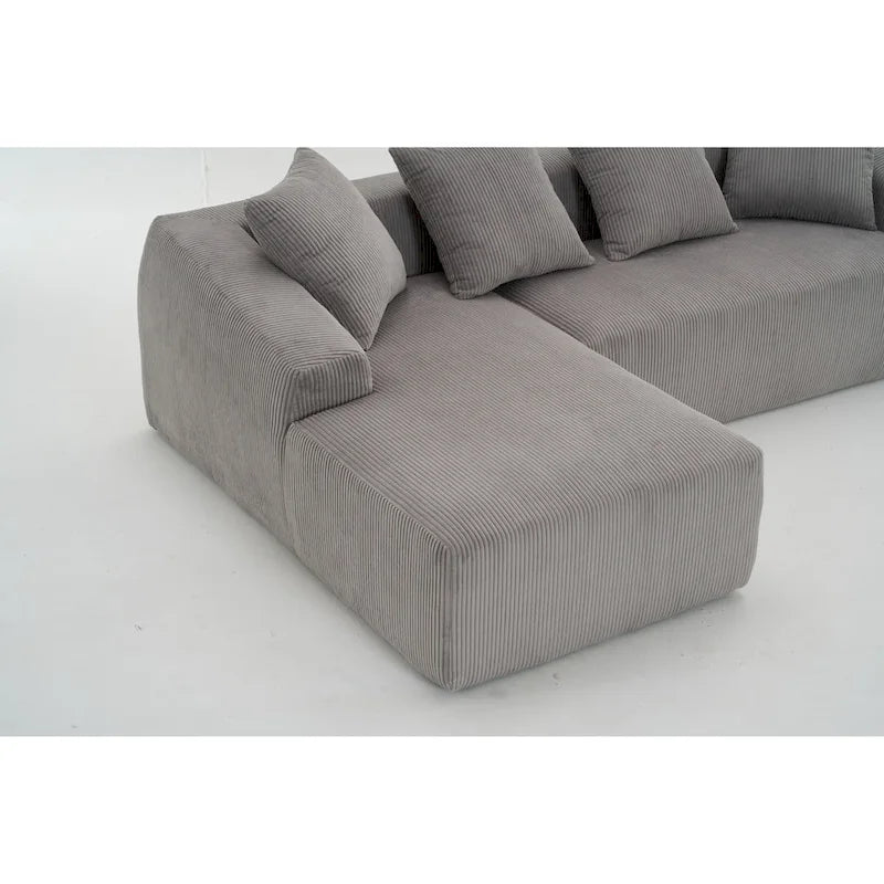 101.6 Corduroy L-Shaped Sectional Sofa with Chaise Lounge and 4 Pillows