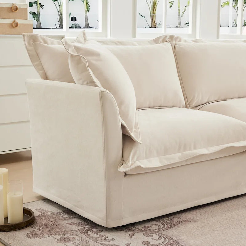 120 Chenille 3-Seater Sofa Set with 3 Ottomans, Sleeper Function & Removable Slipcovers