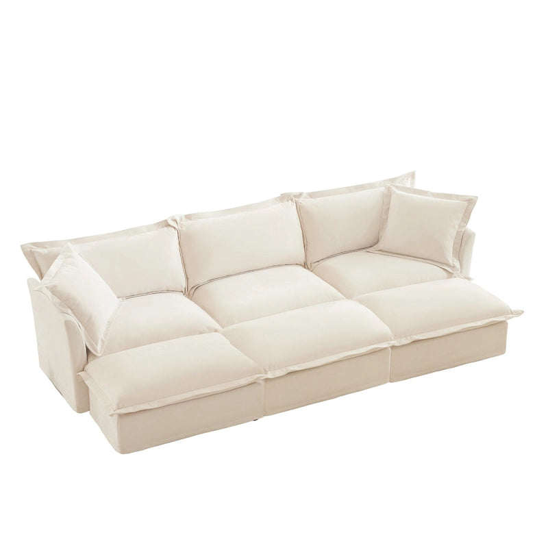 120 Chenille 3-Seater Sofa Set with 3 Ottomans, Sleeper Function & Removable Slipcovers