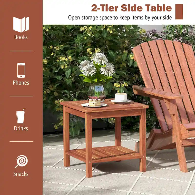 Gymax 2 Pieces Adirondack Outdoor Side Table Patio 2-Tier Square End