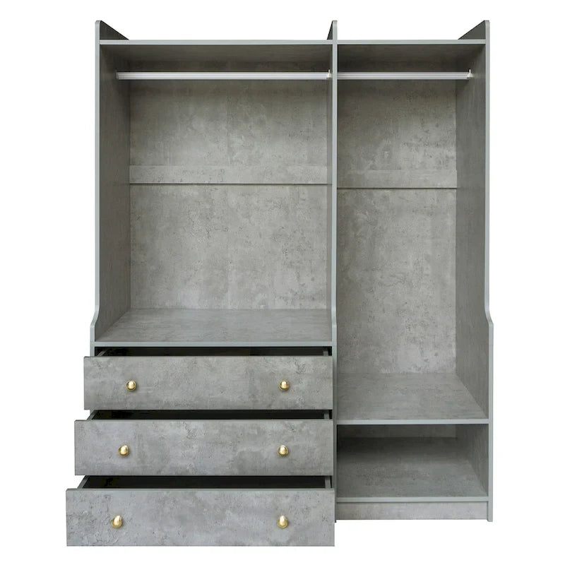 Open Wardrobe Armoire Closet, Armoire Wardrobe with 2 Hanging Rails and 3 Drawers, Wooden Wardrobe Storage Closets
