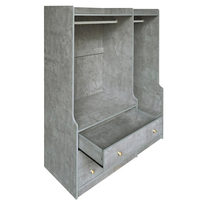 Open Wardrobe Armoire Closet, Armoire Wardrobe with 2 Hanging Rails and 3 Drawers, Wooden Wardrobe Storage Closets