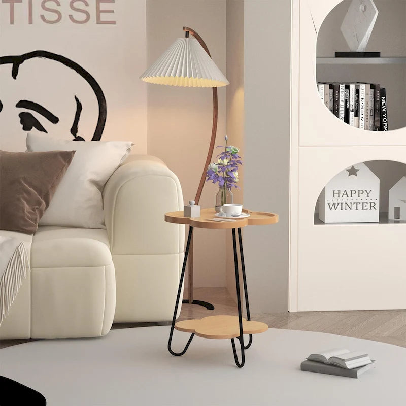 Modern Double-Layer Creative Petal Coffee Table, Round Side Table with Multifunctional Storage Space, for Living Room