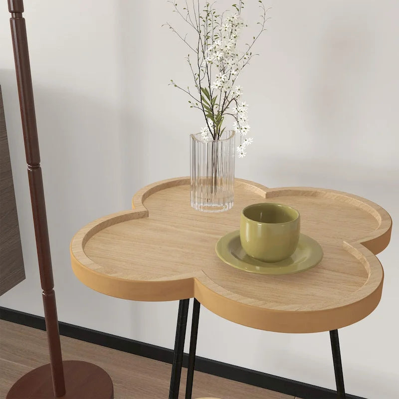 Modern Double-Layer Creative Petal Coffee Table, Round Side Table with Multifunctional Storage Space, for Living Room
