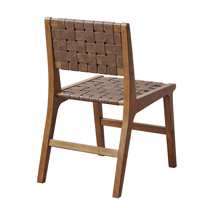 Faux Leather Woven Backrest Dining Chair Side Chair Set of 2