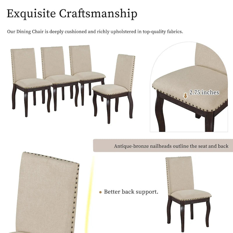 5 Piece Dining Table Set, Wooden Round Kitchen Dining Table Set with Extendable Dining Table and 4 Upholstered Dining Chairs