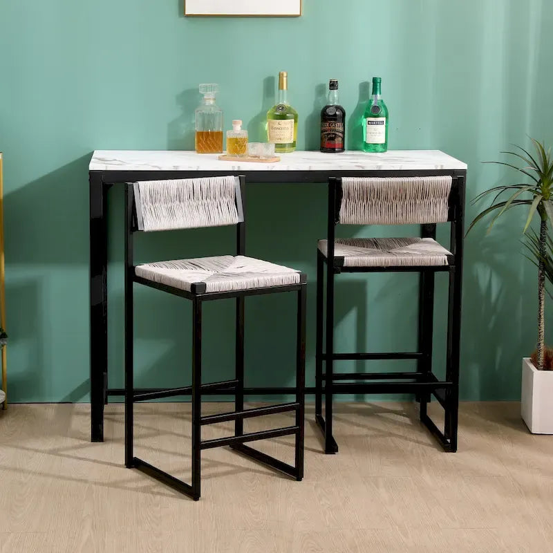 Counter Height Bar Stools Set of 2, Kichen Island Chairs with Back, Armless Dinning Room Chairs with Hand Weave