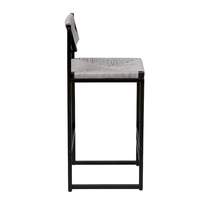 Counter Height Bar Stools Set of 2, Kichen Island Chairs with Back, Armless Dinning Room Chairs with Hand Weave