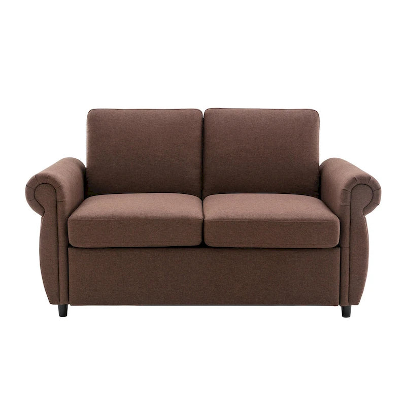Roomfitters 57.9 Pull-Out Sleeper Sofa Loveseat with Twin Size Memory Foam Mattress, Two USB Charging Ports