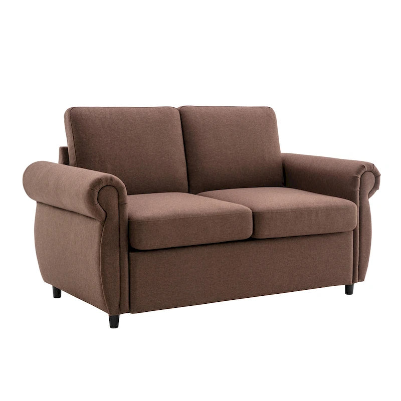 Roomfitters 57.9 Pull-Out Sleeper Sofa Loveseat with Twin Size Memory Foam Mattress, Two USB Charging Ports