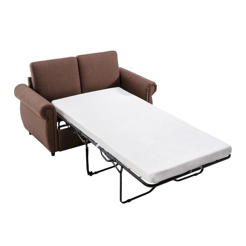 Roomfitters 57.9 Pull-Out Sleeper Sofa Loveseat with Twin Size Memory Foam Mattress, Two USB Charging Ports