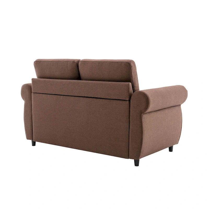 Roomfitters 57.9 Pull-Out Sleeper Sofa Loveseat with Twin Size Memory Foam Mattress, Two USB Charging Ports