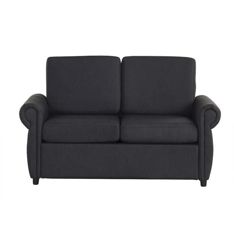 Roomfitters 57.9 Pull-Out Sleeper Sofa Loveseat with Twin Size Memory Foam Mattress, Two USB Charging Ports