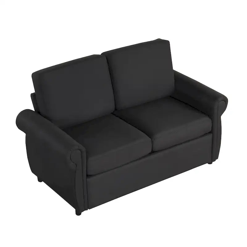 Roomfitters 57.9 Pull-Out Sleeper Sofa Loveseat with Twin Size Memory Foam Mattress, Two USB Charging Ports