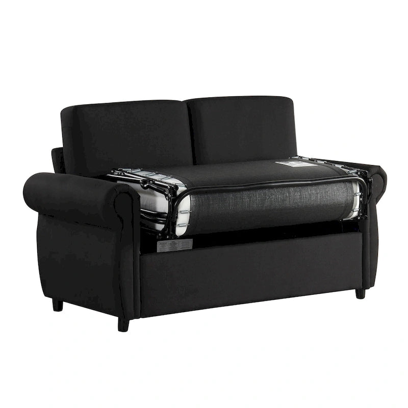 Roomfitters 57.9 Pull-Out Sleeper Sofa Loveseat with Twin Size Memory Foam Mattress, Two USB Charging Ports