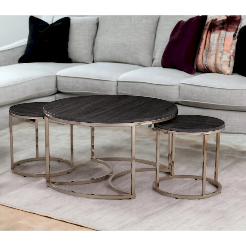 Set of 2 Mirrored Round Nested Coffee Tables for Living Room - 32 x 32 x 17