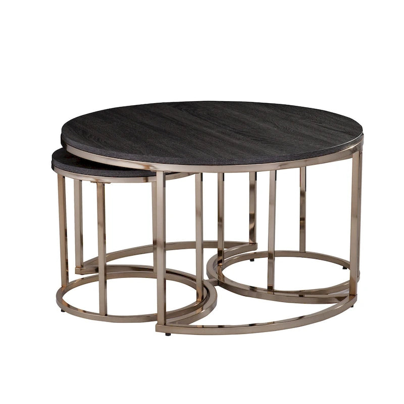 Set of 2 Mirrored Round Nested Coffee Tables for Living Room - 32 x 32 x 17