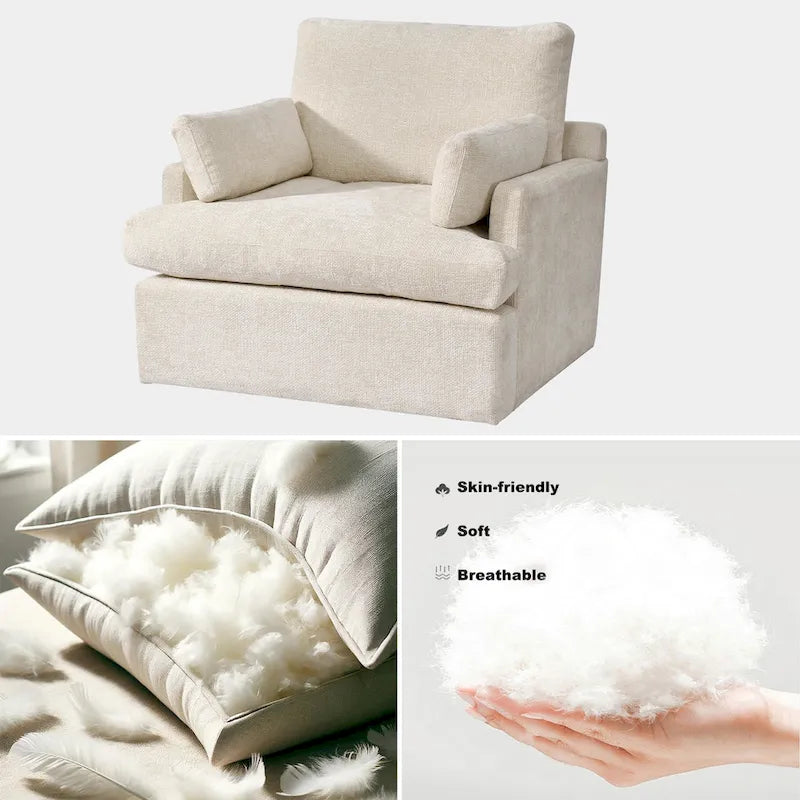 Chenille Oversized 41.5 Wide Down Fill Sofa Lounge Chair and A Half