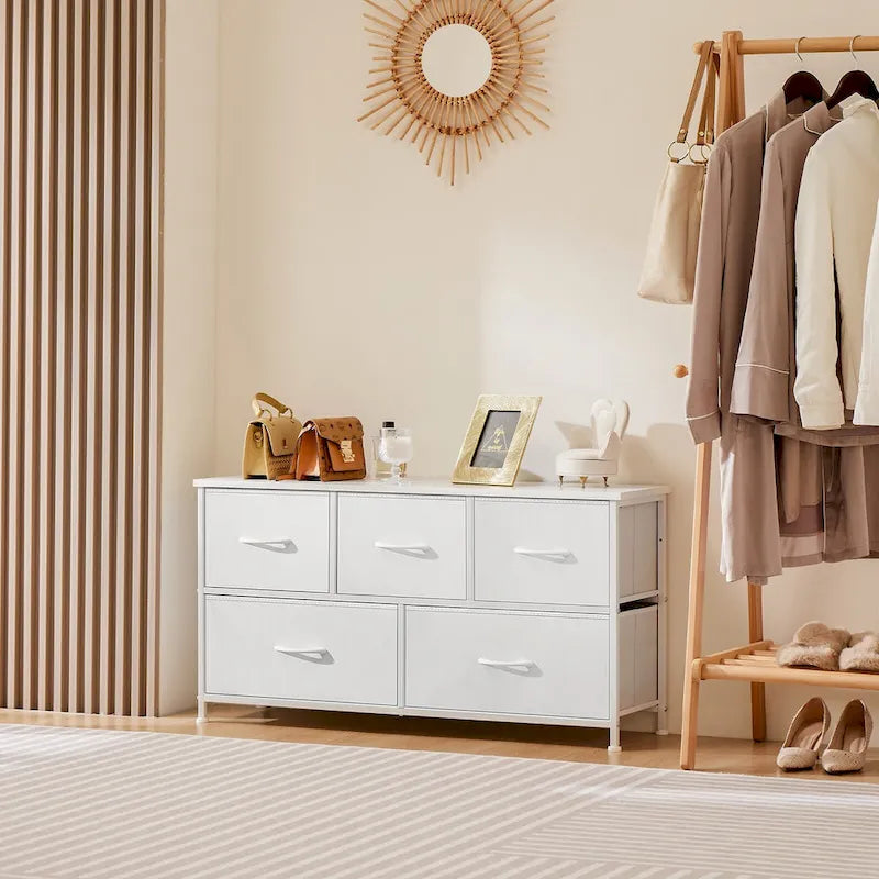 Tall Dresser Storage Tower with 5 Fabric Drawers