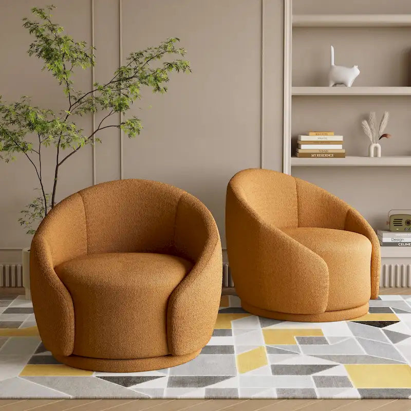Velvet Boucle Upholstered Accent Chairs Swivel Barrel Chair (Set of 2)