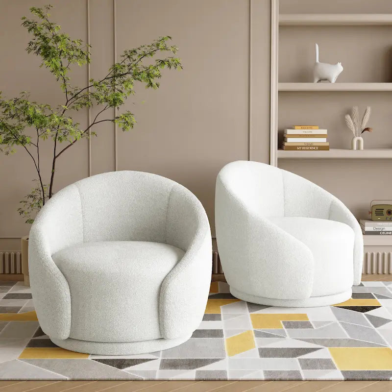 Velvet Boucle Upholstered Accent Chairs Swivel Barrel Chair (Set of 2)