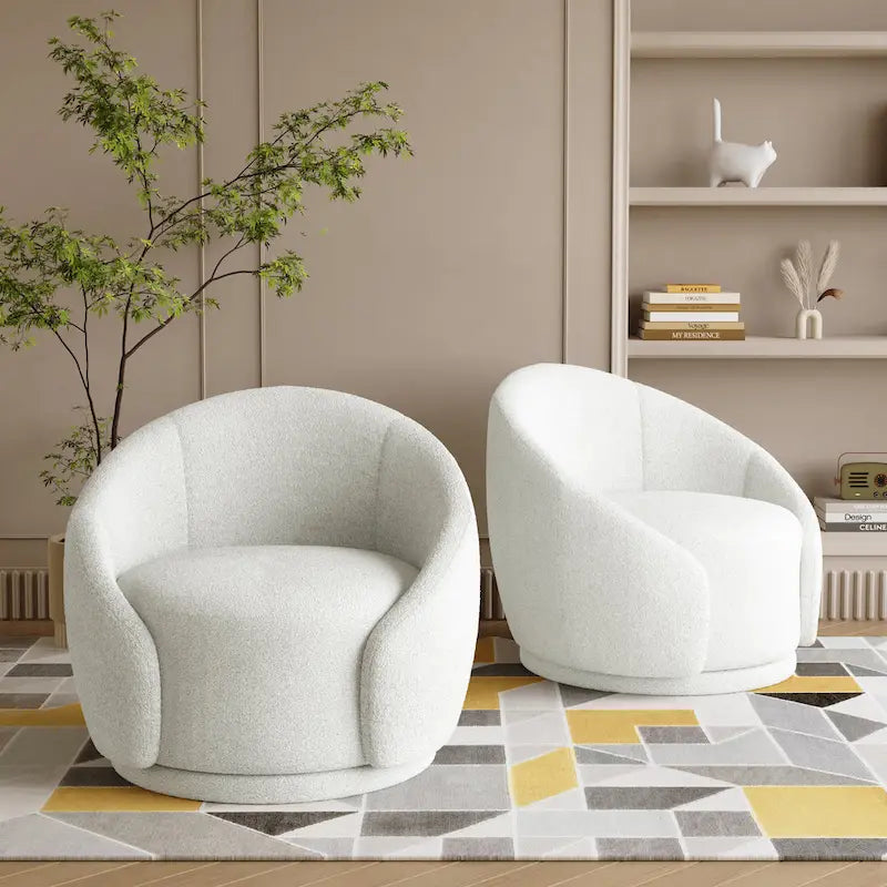 Velvet Boucle Upholstered Accent Chairs Swivel Barrel Chair (Set of 2)