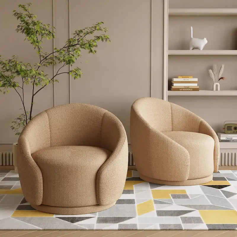 Velvet Boucle Upholstered Accent Chairs Swivel Barrel Chair (Set of 2)