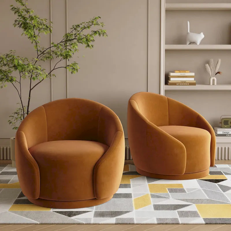 Velvet Boucle Upholstered Accent Chairs Swivel Barrel Chair (Set of 2)