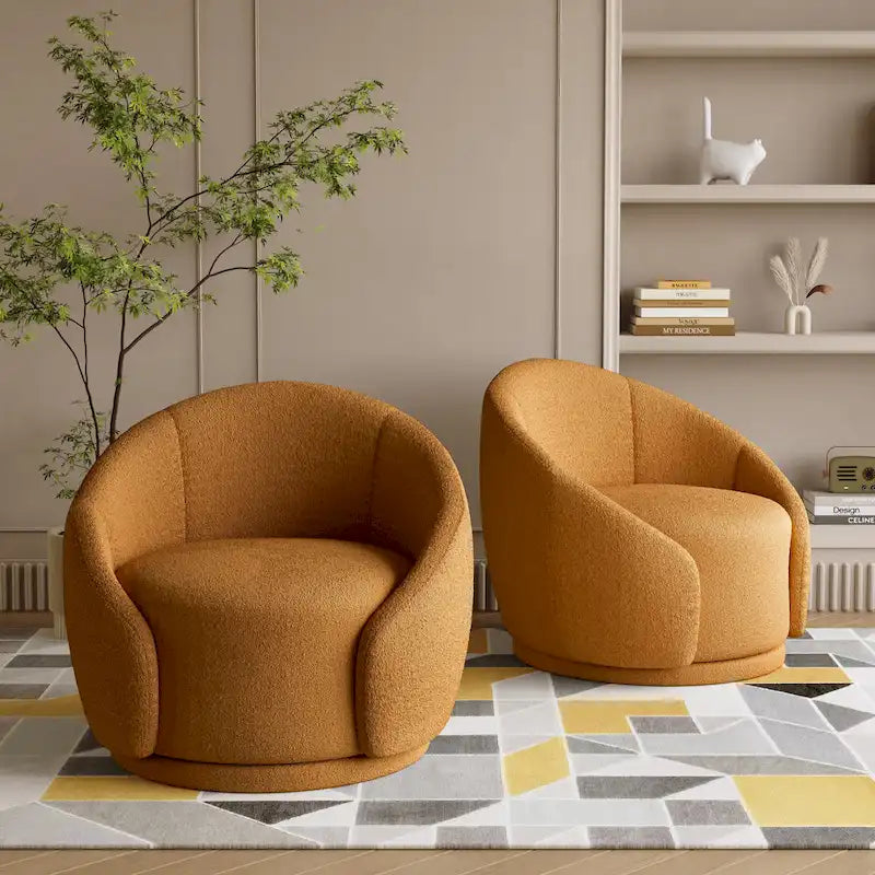 Velvet Boucle Upholstered Accent Chairs Swivel Barrel Chair (Set of 2)