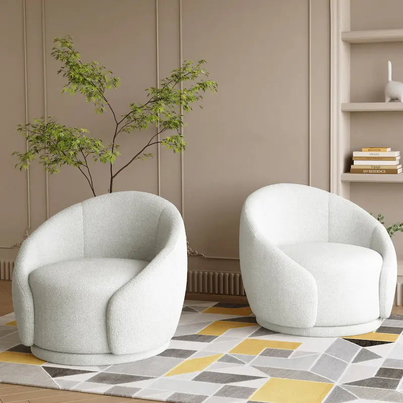 Velvet Boucle Upholstered Accent Chairs Swivel Barrel Chair (Set of 2)