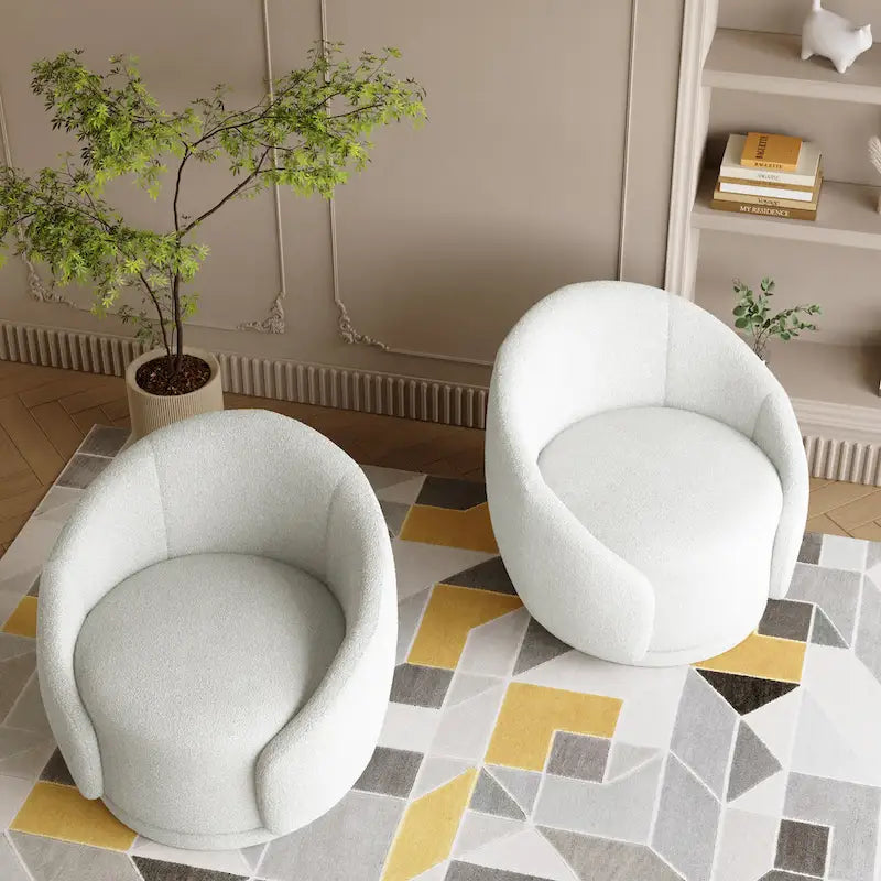 Velvet Boucle Upholstered Accent Chairs Swivel Barrel Chair (Set of 2)
