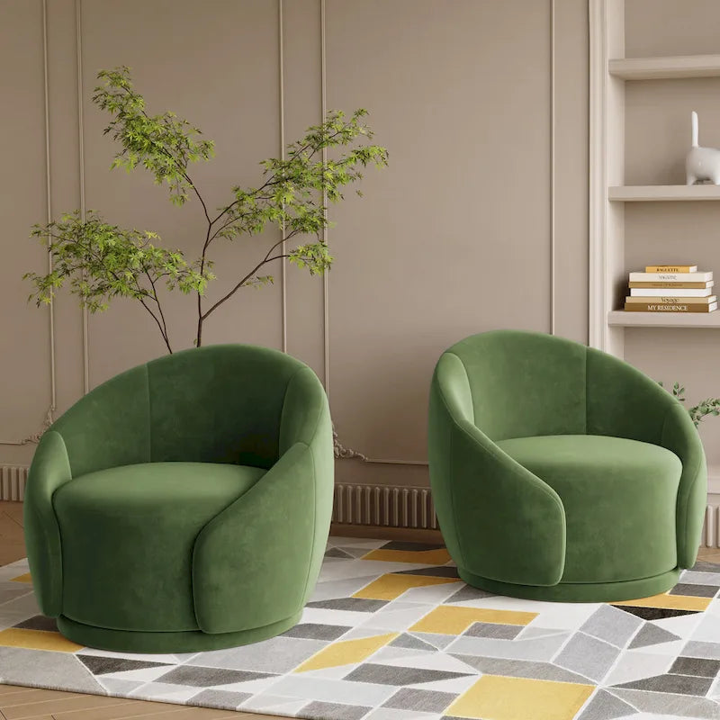 Velvet Boucle Upholstered Accent Chairs Swivel Barrel Chair (Set of 2)