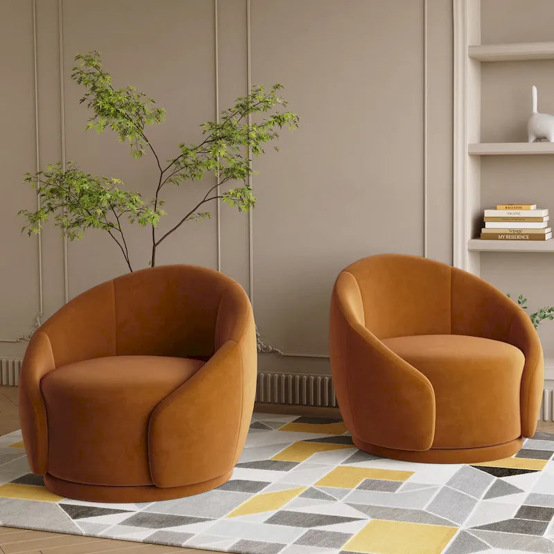 Velvet Boucle Upholstered Accent Chairs Swivel Barrel Chair (Set of 2)