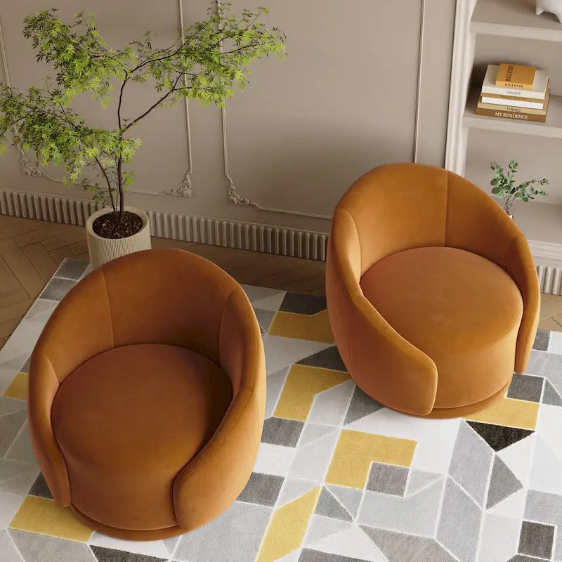 Velvet Boucle Upholstered Accent Chairs Swivel Barrel Chair (Set of 2)