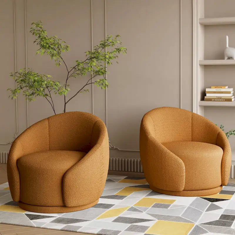 Velvet Boucle Upholstered Accent Chairs Swivel Barrel Chair (Set of 2)