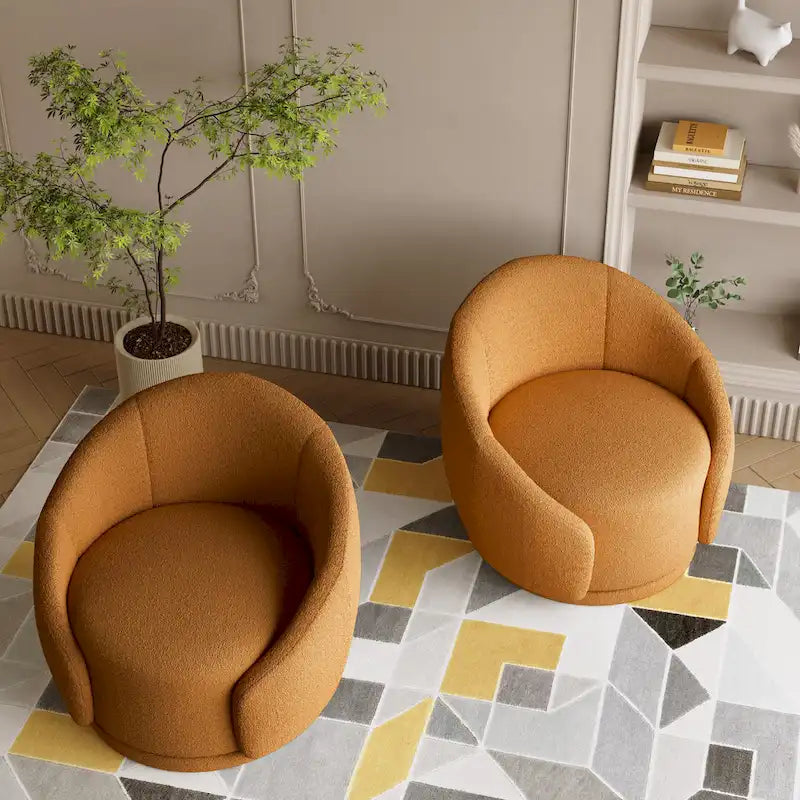 Velvet Boucle Upholstered Accent Chairs Swivel Barrel Chair (Set of 2)