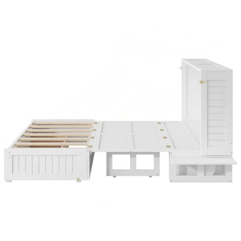 Versatile Queen Size Murphy Bed with Drawer and Side Shelves