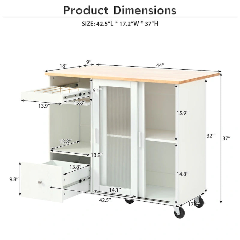 Kitchen Island With Drop Leaf(no include stool)