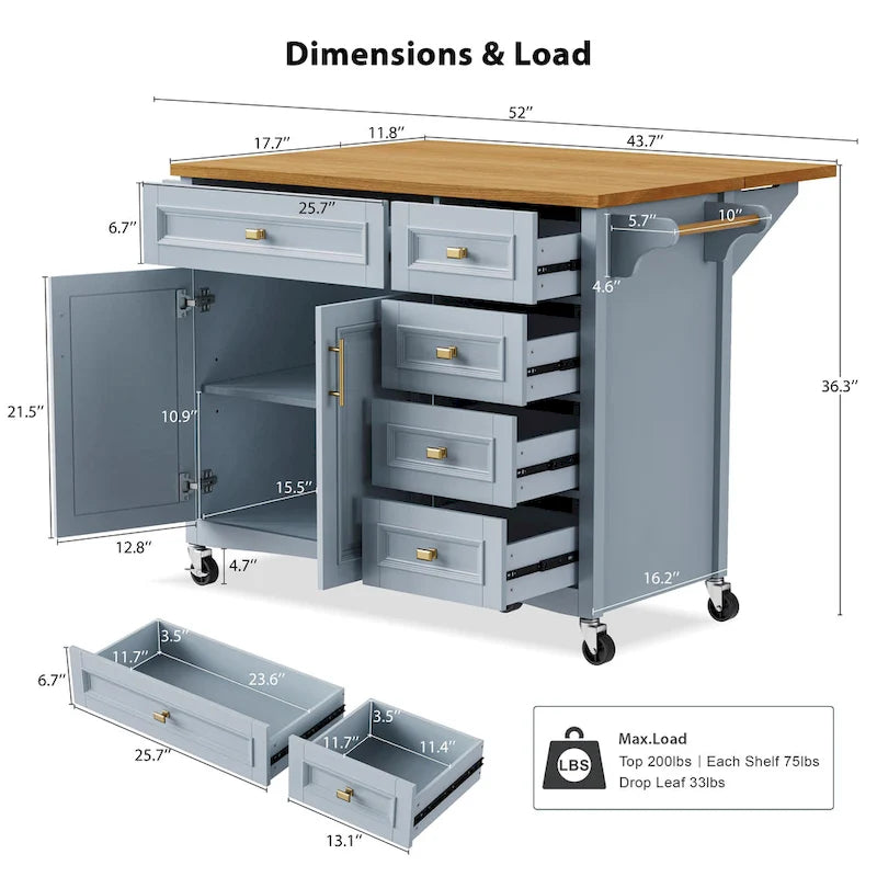 52 Kitchen Island With Drop Leaf(no include stool)