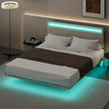 Floating Bed Upholstered Frame Velvet Fabric Platform Bed Adjustable Wingback Bed, Lights on Headboard, Sensor Lights Underbed