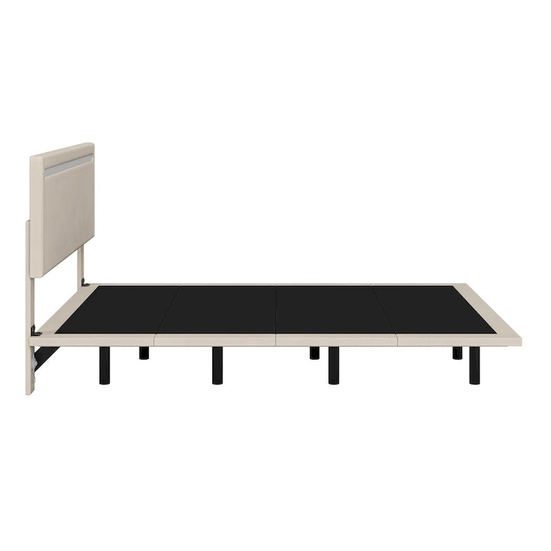 Floating Bed Upholstered Frame Velvet Fabric Platform Bed Adjustable Wingback Bed, Lights on Headboard, Sensor Lights Underbed