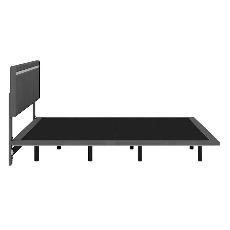 Floating Bed Upholstered Frame Velvet Fabric Platform Bed Adjustable Wingback Bed, Lights on Headboard, Sensor Lights Underbed