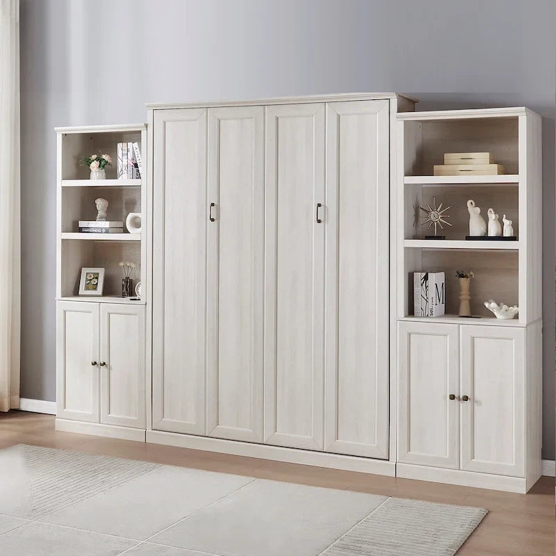 Space-Saving Modern Murphy Bed with Dual Piston Lift - Foldable Platform Bed Convertible Hidden Cabinet Design Cube Cabinet Bed